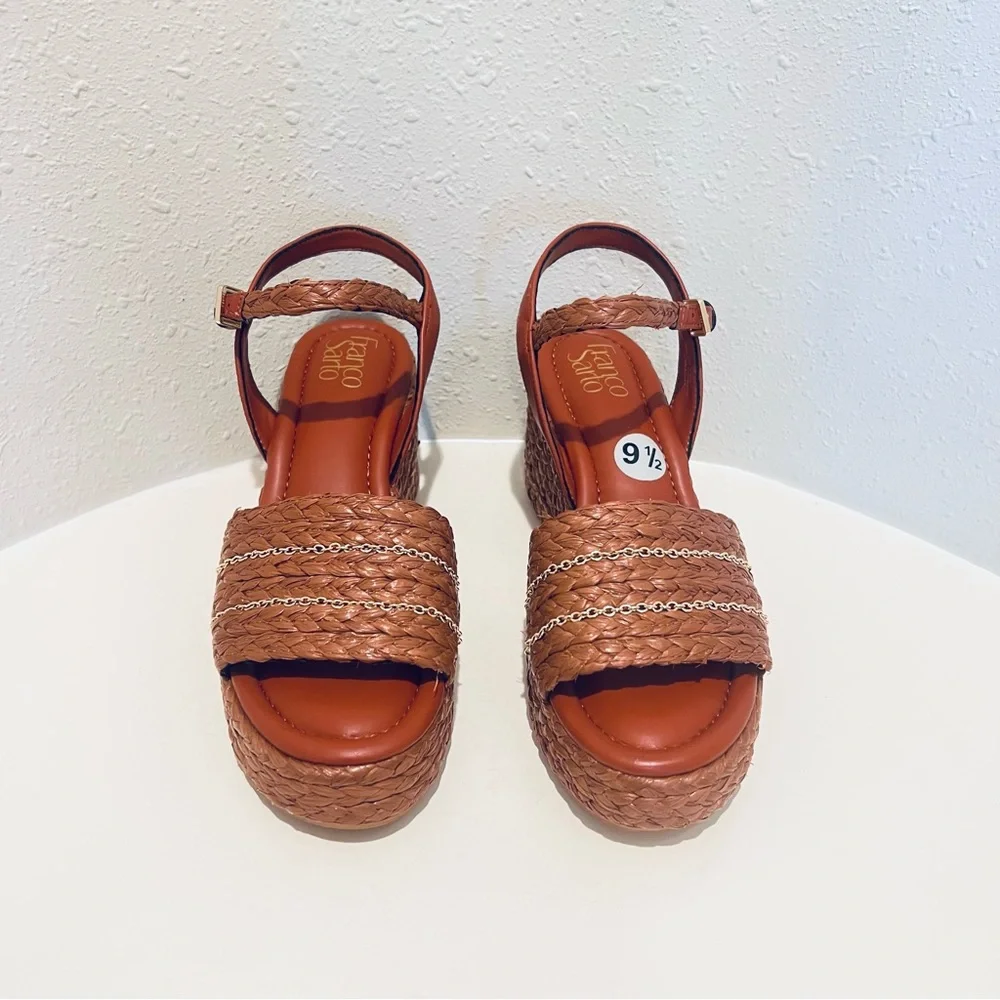 Franco Sarto Peachy Rust Wedge Espadrille Sandals Sz 9.5 NEW